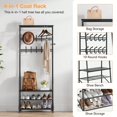 thumbnail image 3 of Hall Tree with Single/Double Row Coat Hooks, 23.6inch/39.3inch Wide Shoe Storage Bench and Top Shelf, Entryway Organizer for Hallways or Bedrooms, Industrial Rustic Coat Rack with Bench, Black/Gray, 3 of 8