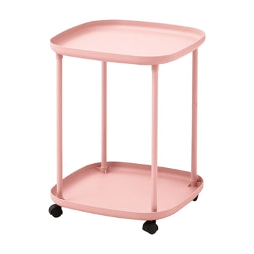 Pink Pink Mobile Rolling Storage Cart Side Table Shelf Coffee Bedside Table Organizer With Wheels For Bedroom Living Room Study Desk 19.68X15.35X15.35In