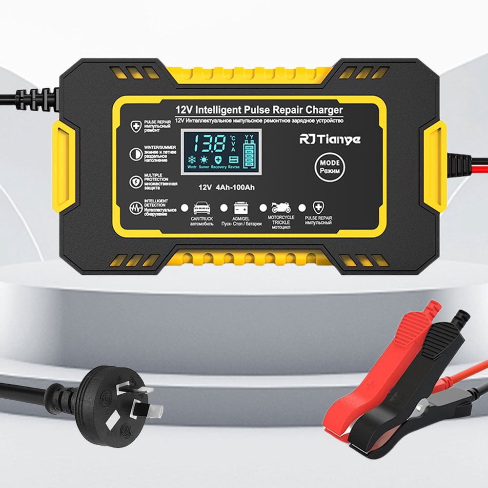 Chargeur de Batterie Auto 12V 24V Écran LCD Intelligent à Impulsions, Chargeur de Réparation pour Voiture/VUS