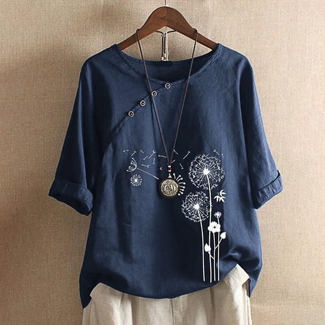 DPTALR Women Casual Button Floral Print Short Sleeve T-Short Blouse Tops