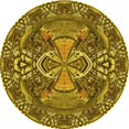 thumbnail image 1 of Ahgly Company Machine Washable Indoor Round Transitional Yellow Area Rugs, 4' Round, 1 of 7