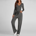 thumbnail image 4 of Diufon Matching Lounge Sets for Women Fall Outfits Long Sleeve V Neck Shirts Wide Leg Drawstring Pants with Pockets, 4 of 9