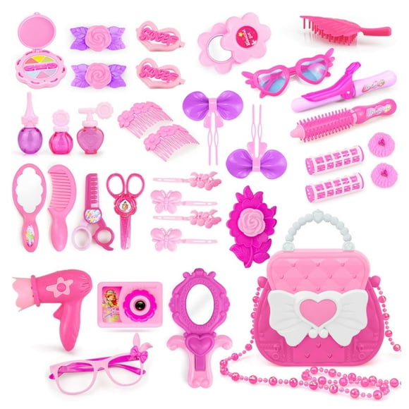 34PCS Makeup Toys Kids Set Cosmetic Girls Play Pretend Hair Princess Beauty ABS Table Children Gifts