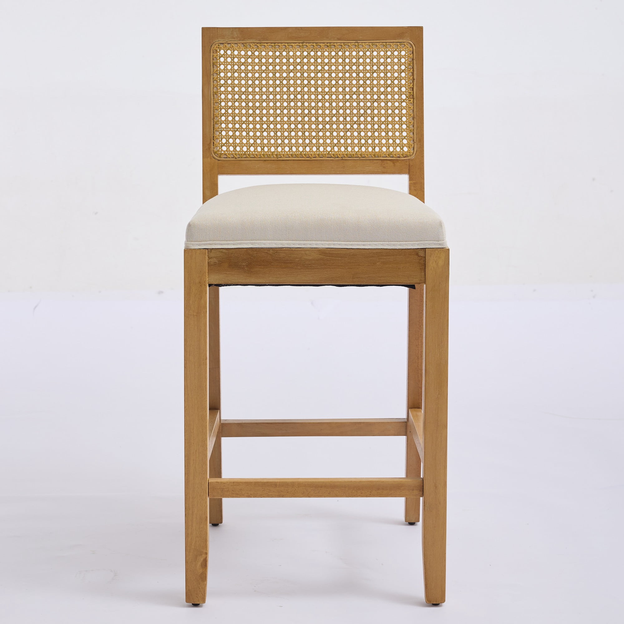 Noble House Ensemble de 2 chaises tournantes en bois massif, dos en râteau, en lin mat, coussin avec mousse haute résilience et ressorts S, beige