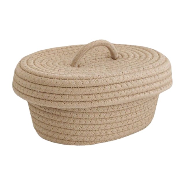 Oval Baskets With Lids Decorative Baskets With Lids Organizing Natural Cotton Rope Lidded Baskets With Handles Storage Baskets With Lid for Daily Household Storage and Travel Storage