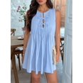 thumbnail image 4 of Robe Mini à Nouer devant pour Femmes Été Sans Manches Plissée Décontractée Ample Style Babydoll Robes Bleu Clair G, 4 of 10