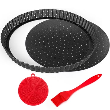 Gutsdoor Plat à Quiche Rond de 11 Pouces, Plat Antiadhésif pour Tartelettes et Quiches avec Fond Amovible pour un Démoulage Facile, Assiette à Tarte Cannelée pour la Cuisson, Essentiels de Cuisine pour la Cuisson des Fêtes et l'Action de Grâce