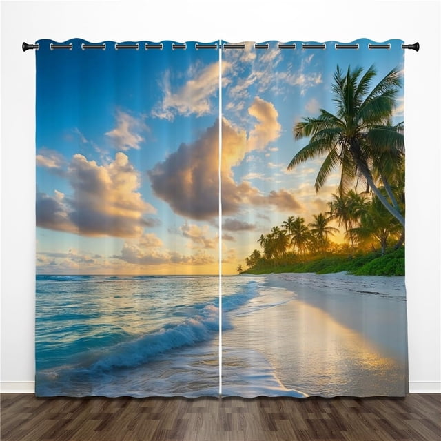 Fall Curtains Grommet Light Filtering Window Drapes with Autumn Forest Tree Outside Wooden Window Print Pattern Decorative Privacy Curtains for Bedroom Living Room 2 Panels 42 x 63 Inch