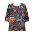 thumbnail image 4 of Tuniques pour Femmes Grande Taille, Mode Décontractée, Manches 3/4 Raccourcies, Imprimé, Chemise Ample, Blouse, Haut pour Femmes, 4 of 5