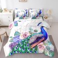 thumbnail image 1 of Ensemble de couette 7 pièces YST Peacock, Twin, fleurs violettes et plume verte, 1 of 5