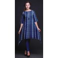 thumbnail image 3 of Bimba Kurti Asymétrique à Rayures Bleues Imprimé Shibori pour Femmes Robe d'Été Indienne Tunique Grande, 3 of 6