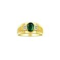 thumbnail image 1 of RYLOS Men's Rings Yellow Gold Plated Silver Rings Classic Designer Style 8X6MM Gemstone & Diamond Ring Green Sapphire Birthstone Rings For Men Size 8, 1 of 7
