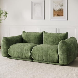 Chenille Fabric Modular Love Seat Sofa, 2-Seater Cloud Couch with High Resilience Sponge, Small Space Boneless Sofa for Apartment, Office, or Living Room, Green