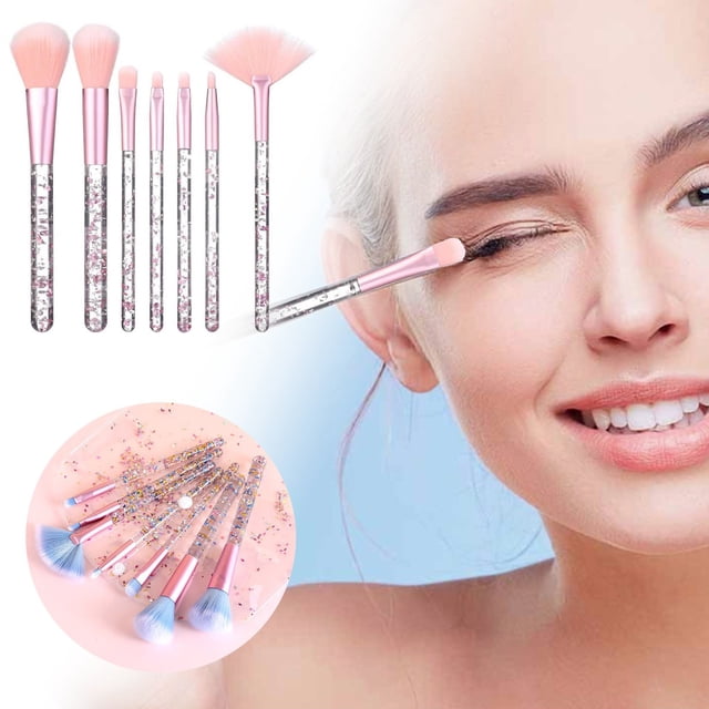 7 Pcs Shiny Crystal Glitter Acrylic Handle Nylon Hair Makeup Tool