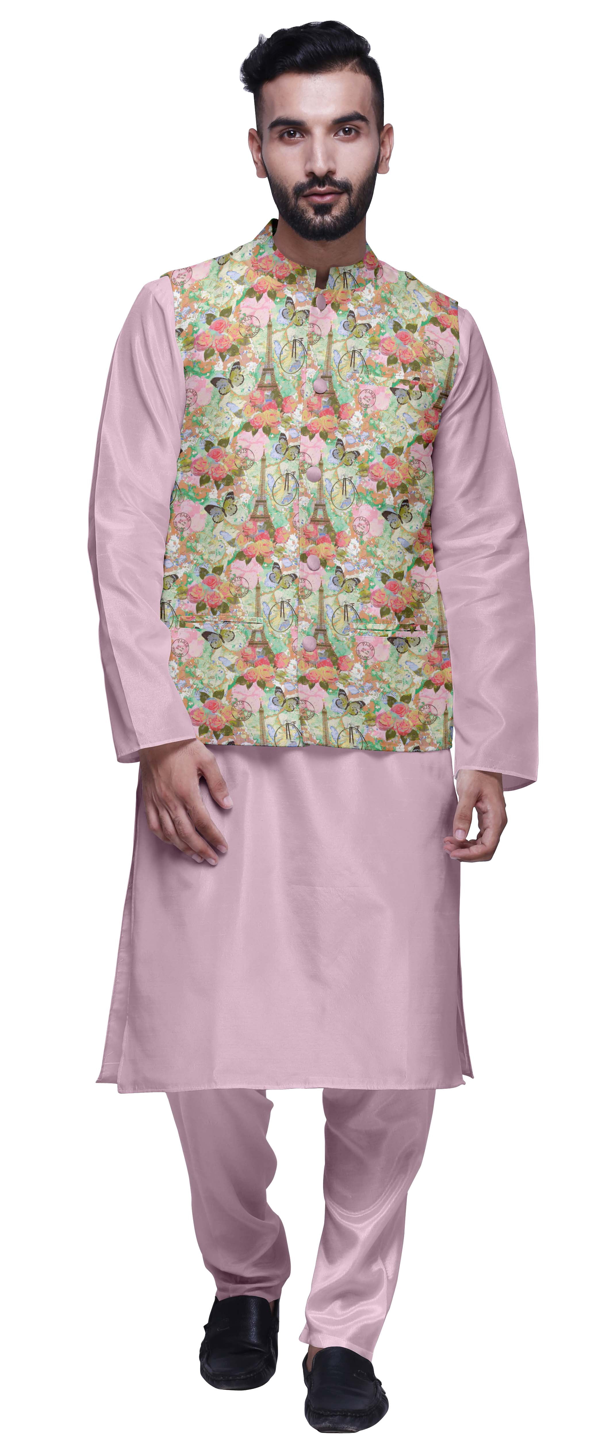 Atasi Traditional Mens Dupion Silk Kurta Pajama Set With Nehru Jacket Men Wear
