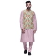 thumbnail image 1 of Atasi Mandarin Collar Traditional Solid Kurta Pajama With Printed Jacket Set, 1 of 3
