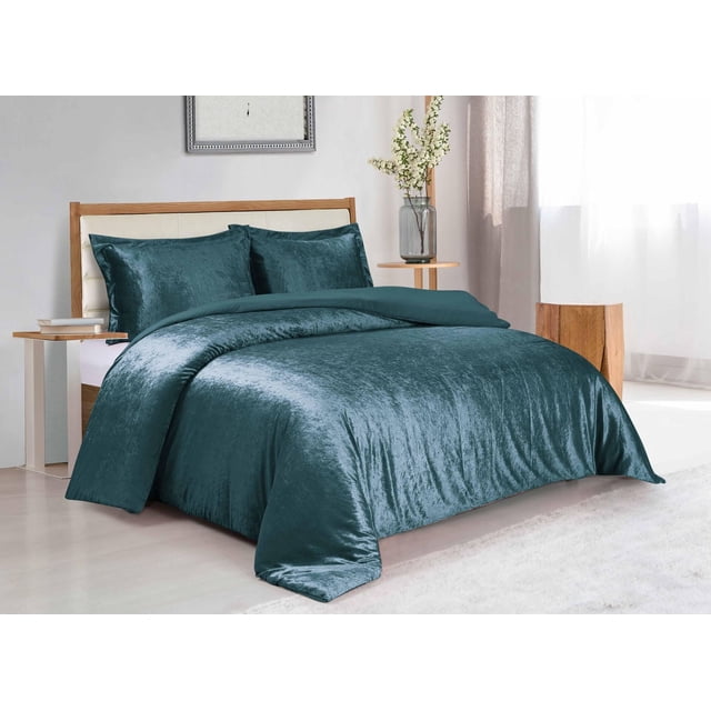 Swift Home Solid Crushed Velvet Duvet Cover Set