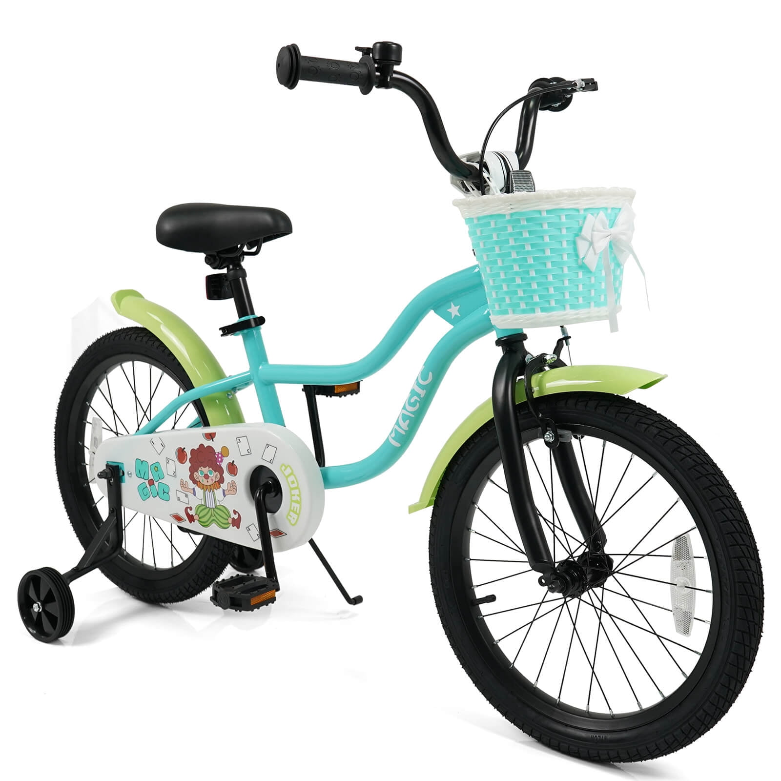 Costway 18" Kids Bicycle. Toddler Balance Bike with Training Wheels Handbrake Coaster Brake Green