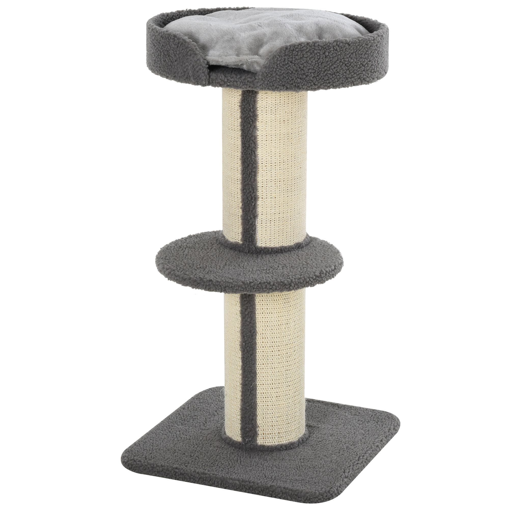 Grey Sisal Cat Tree with Bed & Scratching Post - 36" Tall Indoor Kitty Tower for Small Cats - Living Room, Bedroom, Pet Furniture