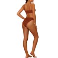 thumbnail image 3 of Women's 2 Piece Ribbed Bikini Sets, Adjustable Spaghetti Straps Sports Swimwear Bathing Suits Brown S, 3 of 5