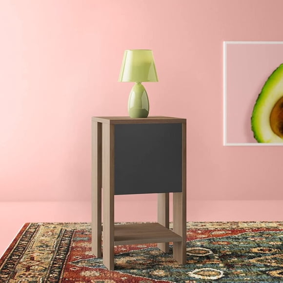 JV Home EMA Collection Stylish Nightstand | End Table Chic Side Table Bedside Table with Cabinet for Living Room, Bedroom 22x12x12 inch (Oak Anthracite)