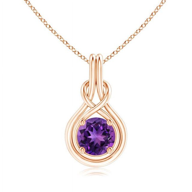 Angara Collier en Améthyste Naturelle - Pendentif Solitaire en Améthyste Ronde 1,7 ct Nœud Infini en Or Rose 14K pour Femmes