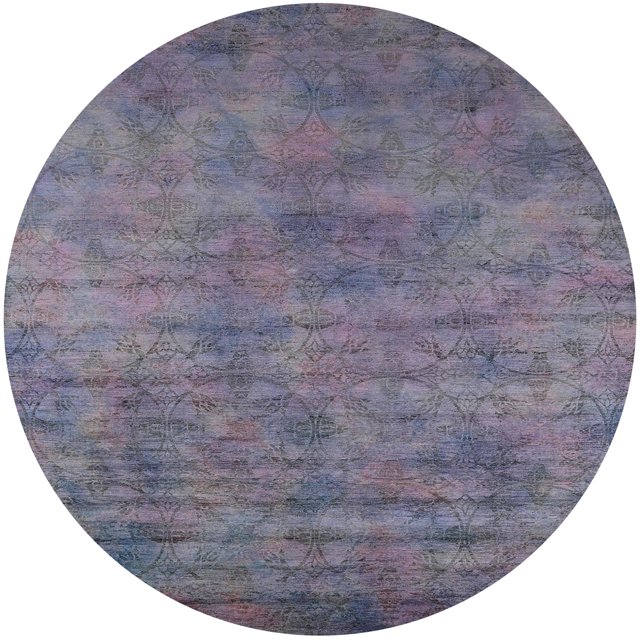 Ahgly Company Machine Washable Indoor Round Industrial Modern Grape Purple Area Rugs, 8' Round