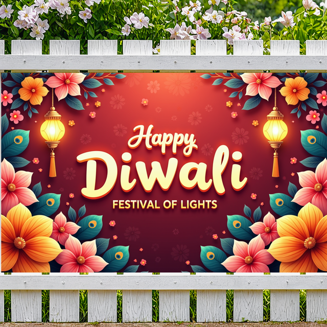 Decorative Design Diwali Banner Colorful Theme Festival of Lights Polyester Material Floral Design for Indian Festival Home Decoration Outdoor Celebration