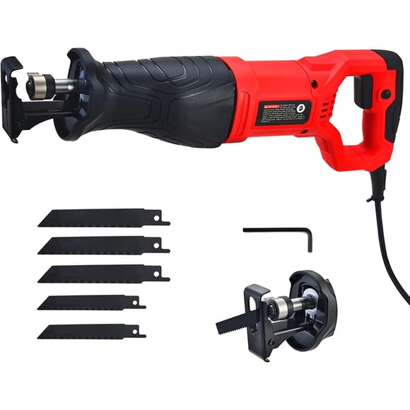 Riwcyla 7.5A Reciprocating Saw 2800SPM No,load Speed Reciprocating Saw Corded Electric Hand Saw with 5 for Cutting Wood Metal and PVC RED