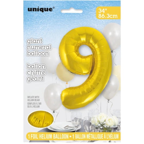 Unique's 34" Gold Number 9 Shaped Foil Balloon