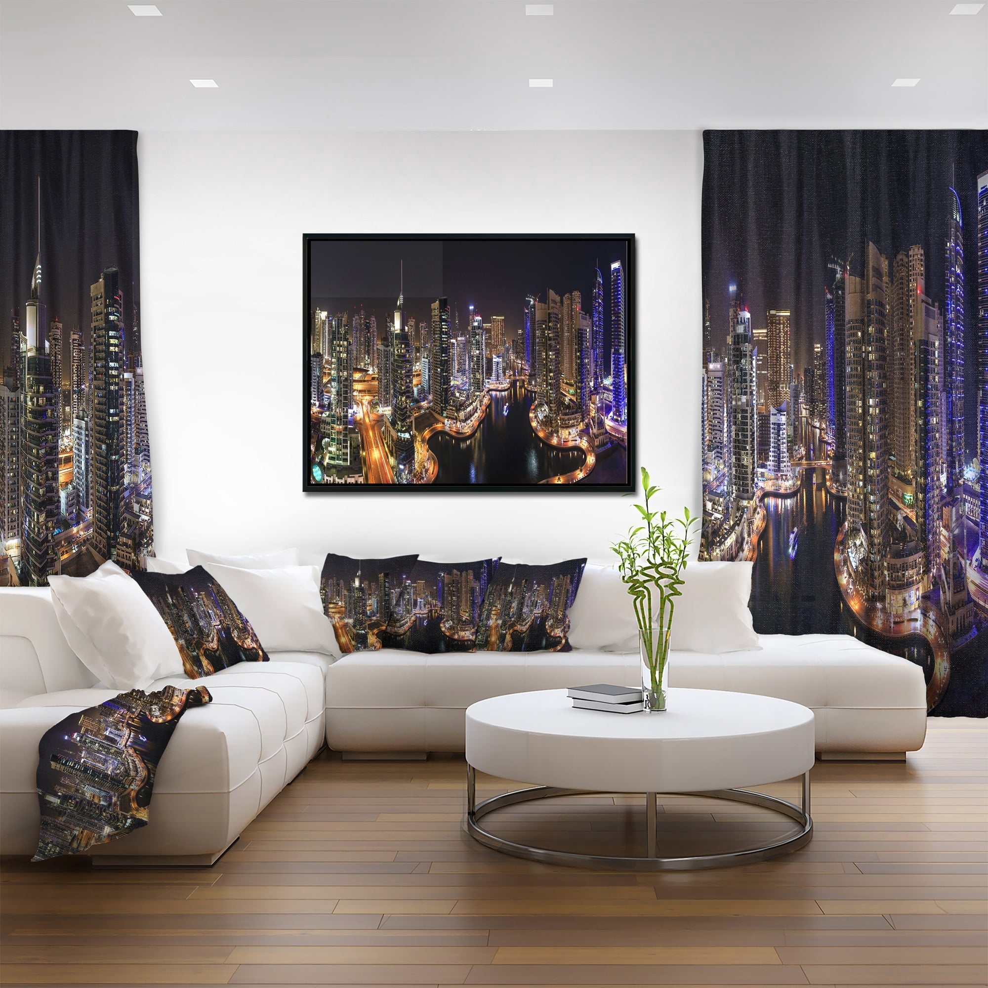 Design Art Dubai Marina View Dans La Nuit Sur Toile Encadrée