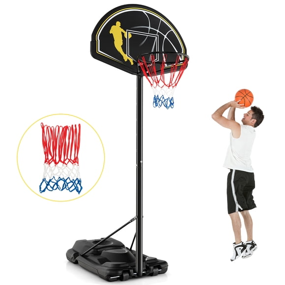 Costway Système de Panier de Basketball Portable et Ajustable de 4,25 à 10 Pi avec 2 Filets, Base Remplissable
