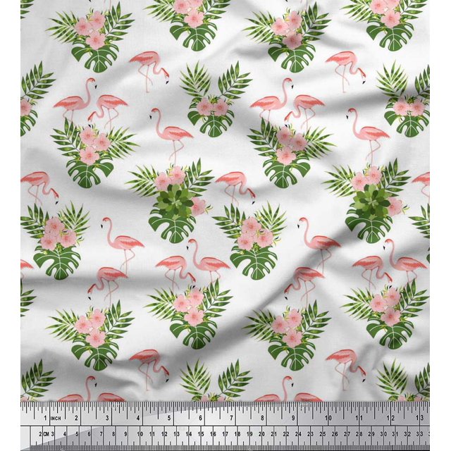 Soimoi Rayon Fabric Floral & Cute Animals Cartoon Print Fabric by Yard 56 Inch Wide