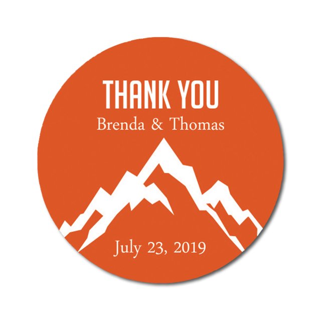 Darling Souvenir Round 45 Pcs Snowy Mountain Thank You Stickers Personalized Bride Groom Names And Date Envelope Seals-Orange