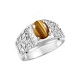 thumbnail image 4 of RYLOS Men's Rings Sterling Silver Designer Nugget Ring Oval 9X7MM Gemstone & Diamonds  Tiger Eye November Birthstone Rings For Man Size 8, 4 of 7