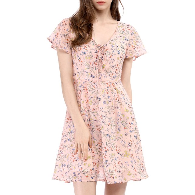 INSPIRE CHIC Robe en Mousseline à Lacets à Fleurs pour Femme