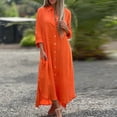thumbnail image 1 of zanvin Soldes Robes d'Été pour Femmes, Robe Chemise à Col en V pour Femmes Couleur Unie Coton Chanvre Décontractée Cardigan Robe à Manches Longues, Orange, TG, 1 of 6