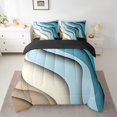 thumbnail image 2 of YST Blue Beige Brown Ombre 7-Piece Geometric Stripe Bedding Set, Queen Size Comforter Set, Aesthetic Wave Pattern, 2 of 4