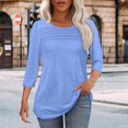 thumbnail image 1 of Pxiakgy Vente Chaude!! Manches 3/4 pour Femmes Hauts Chemises Décontractées à Volants Plissés Mode Blouses d'Été Tendance Col Rond Automne/hiver Manches Sept Points Plissées sur la Poitrine Bleu Clair S, 1 of 4