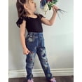 thumbnail image 3 of KIDSCOOL SPACE Ruffled Elastic Waist Colorful Button Decor Vertical Pocket Jeans for Girls,4-5 Years, 3 of 7