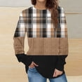 thumbnail image 2 of KIHOUT Chandails de Mode pour Femmes, Blouse Décontractée à Manches Longues à Carreaux Patchwork Imprimés, Col Rond, Coupe Ample, Chandail à Enfiler, Tailles P-2TG, 2 of 5