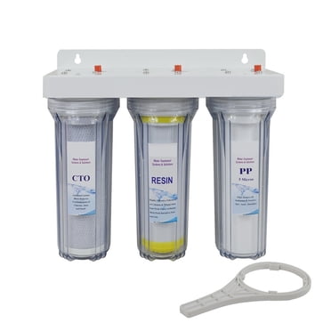 3-Stage Drinking Water Filtration System, 3/4" Port With Sediment,Carbon Block,Resin Filter Make Hardness Water To Soft Water