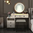 thumbnail image 2 of Giantex Ensemble de Coiffeuse avec Miroir Éclairé, Table de Maquillage Moderne avec Armoire de Rangement, Luminosité Réglable et Écran Tactile pour Chambre, Blanc, 2 of 10