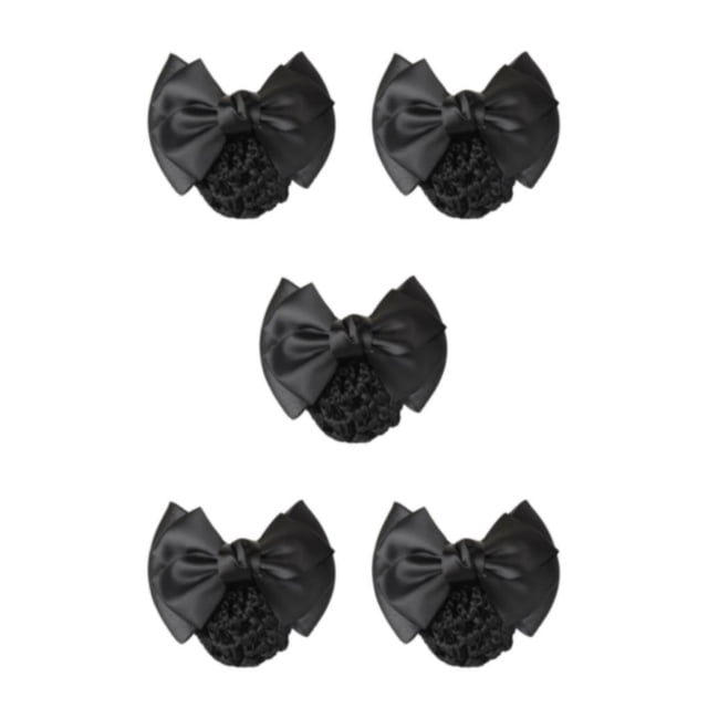Decodeary Professional Hair Plate Mesh Pocket Practical Snood Net Elegant And Professional Two Bows-black 5Set