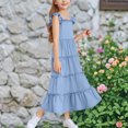 thumbnail image 4 of Diufon Robe Maxi pour Filles Été Décontractée à Manches Cap, Robe Trapèze, Ourlet à Volants, Robe Fluide pour Préados 3-13 Ans, 4 of 9