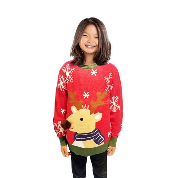 Chandail de Fille avec Renne et Pompon Chandail Ugly Christmas pour Fille