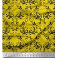 thumbnail image 1 of Soimoi Yellow Crepe Silk Fabric Filigree Damask Print Sewing Fabric Yard 42 Inch Wide, 1 of 3