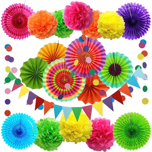 Yeacher Paper Fan Flowers,20pcs/Set Paper Fans Set Hanging Pinwheels Fan DIY Paper Craft for Wedding