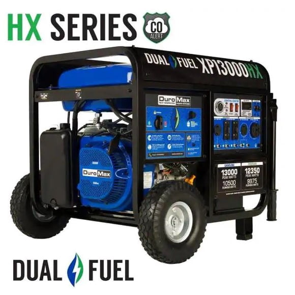 DuroMax XP13000HX Dual Fuel Portable Generator-13000 Watt Gas or Propane Powered Electric Start w/CO Alert, 50 State Approved, Blue