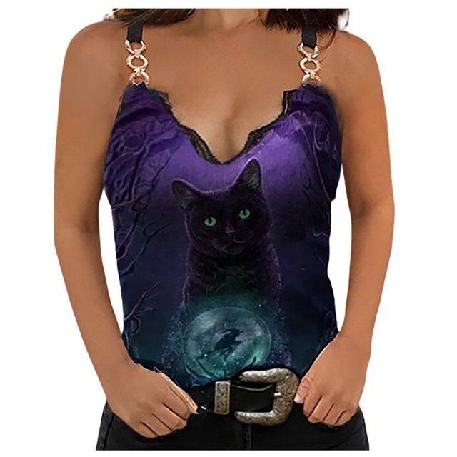 CHUANK Ichuanyi Blouse à Imprimé Sans Manches à Col en V pour Femmes, Décontractée, Ample, à Fermeture Éclair